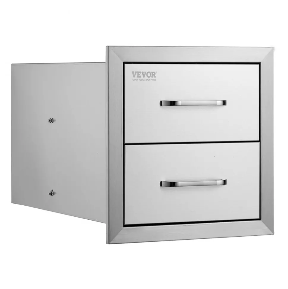 VEVOR Outdoor Kitchen Drawers 14W x 14.4H x 23D Inch, Flush Mount Double BBQ Drawers Stainless Steel with Handle, BBQ Island Drawers for Outdoor Kitchens or Grill Station