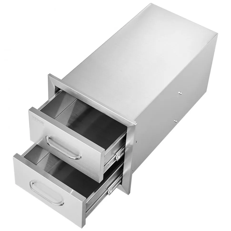 VEVOR Outdoor Kitchen Drawers 14W x 14.4H x 23D Inch, Flush Mount Double BBQ Drawers Stainless Steel with Handle, BBQ Island Drawers for Outdoor Kitchens or Grill Station