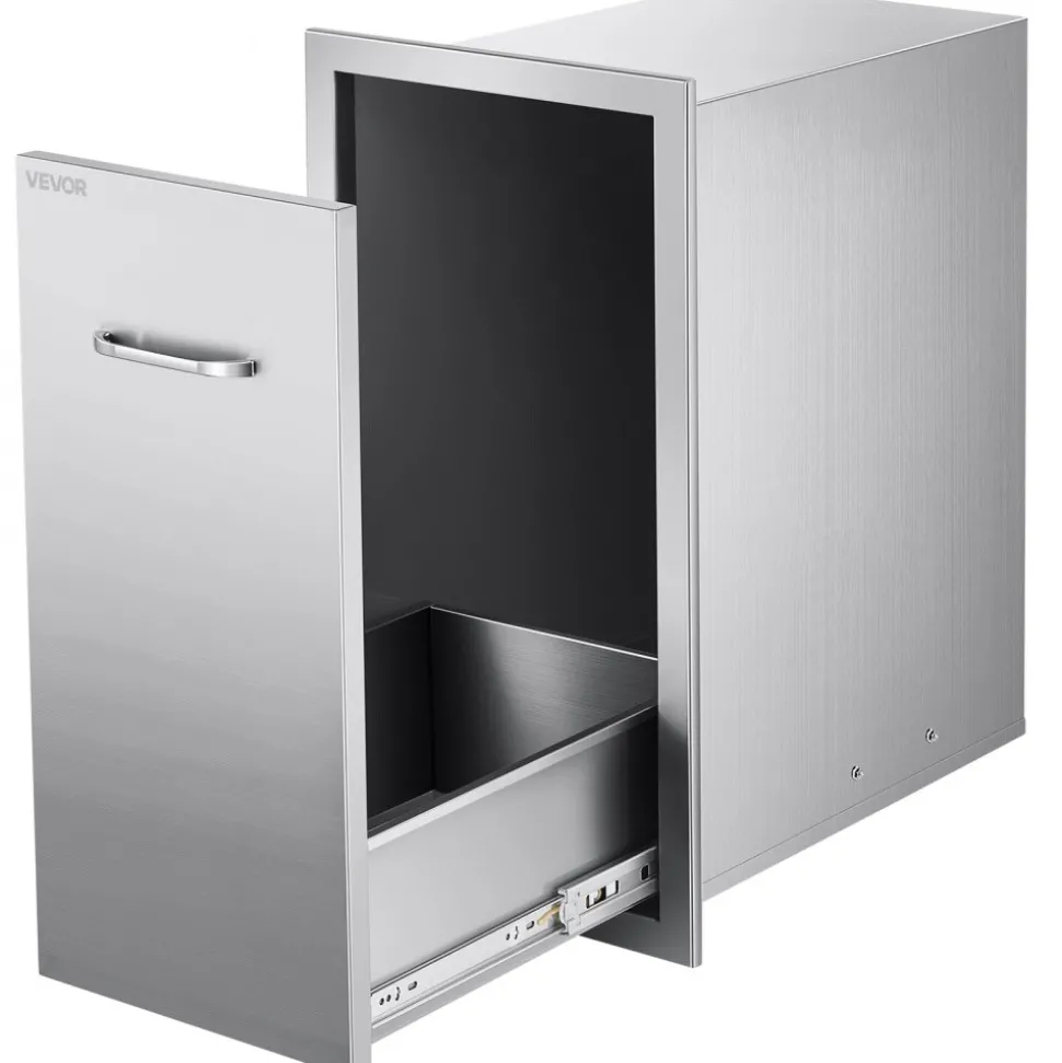 VEVOR Outdoor Kitchen Trash Drawer, 13.54"W x 19.61"D x 25.79"H Interior Storage, Multi-Purpose Outdoor Kitchen Drawers Stainless Steel, 55 lbs Max Capacity per Tier, for Outdoors BBQ Island Kitchens