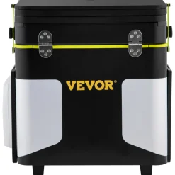 VEVOR Outdoor Mobile Kitchen, Portable Multifunctional Camp Box with Wheels All in One Integrated Cooking Station with Windproof Stove, Folding Tables Storage Organizer, Black