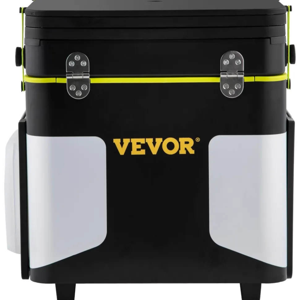 VEVOR Outdoor Mobile Kitchen, Portable Multifunctional Camp Box with Wheels All in One Integrated Cooking Station with Windproof Stove, Folding Tables Storage Organizer, Black