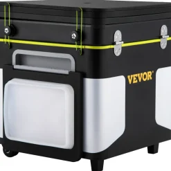 VEVOR Outdoor Mobile Kitchen, Portable Multifunctional Camp Box with Wheels All in One Integrated Cooking Station with Windproof Stove, Folding Tables Storage Organizer, Black