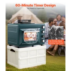 VEVOR Outdoor Oven, 2-in-1 Portable Gas Camping Stove Oven Combo, Adjustable Fire, 60-Minute Timer, Windproof, with Grill Shelf and Roasting Tray, for Camping Gear Backyard Picnic Outdoor Cooking
