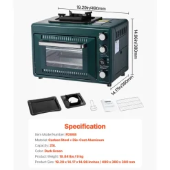 VEVOR Outdoor Oven, 2-in-1 Portable Gas Camping Stove Oven Combo, Adjustable Fire, 60-Minute Timer, Windproof, with Grill Shelf and Roasting Tray, for Camping Gear Backyard Picnic Outdoor Cooking