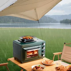 VEVOR Outdoor Oven, 2-in-1 Portable Gas Camping Stove Oven Combo, Adjustable Fire, 60-Minute Timer, Windproof, with Grill Shelf and Roasting Tray, for Camping Gear Backyard Picnic Outdoor Cooking