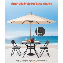 VEVOR Outdoor Patio Dining Table, 37 inch Square Metal Steel Slat Backyard Bistro Tables, with 1.5 in Umbrella Hole, Outside All-Weather Large Furniture for Lawn Garden Porch, Black