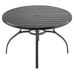 VEVOR Outdoor Patio Dining Table, 47 inch Round Metal Steel Slat Backyard Bistro Tables, with 1.5 in Umbrella Hole, Outside All-Weather Large Furniture for Lawn Garden Porch, Black