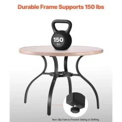 VEVOR Outdoor Patio Dining Table, 41 inch Round Wood-Like Steel Slat Backyard Bistro Coffee Tables for 4, with 1.5 in Umbrella Hole, Outside All-Weather Large Furniture for Lawn Garden Porch, Gray