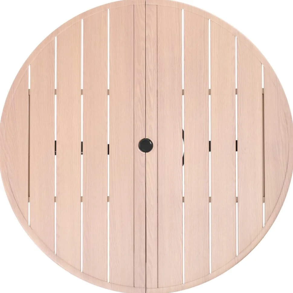 VEVOR Outdoor Patio Dining Table, 41 inch Round Wood-Like Steel Slat Backyard Bistro Coffee Tables for 4, with 1.5 in Umbrella Hole, Outside All-Weather Large Furniture for Lawn Garden Porch, Gray