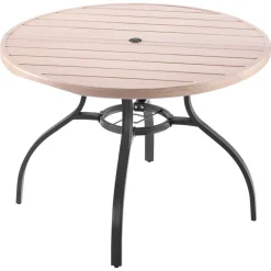 VEVOR Outdoor Patio Dining Table, 41 inch Round Wood-Like Steel Slat Backyard Bistro Coffee Tables for 4, with 1.5 in Umbrella Hole, Outside All-Weather Large Furniture for Lawn Garden Porch, Gray