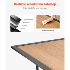 VEVOR Outdoor Patio Dining Table, 59 inch Long Rectangular Wood-Like Steel Slat Backyard Bistro Tables for 4-6, with 1.5 in Umbrella Hole, All-Weather Large Furniture for Lawn Garden Porch, Brown