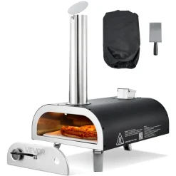 VEVOR Outdoor Pizza Oven, 12 Inch Wood Fired Pizza Ovens, Pellet Pizza-Stove with Thermometer, Portable Pizza-Maker for Outside Backyard Patio Camping, Pizza-Stone, Carry Bag, Shovel, Black