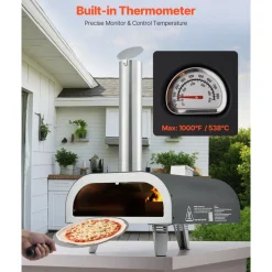 VEVOR Outdoor Pizza Oven, 12 Inch Wood Fired Pizza Ovens, Pellet Pizza-Stove with Thermometer, Portable Pizza-Maker for Outside Backyard Patio Camping, Pizza-Stone, Carry Bag, Shovel, Black