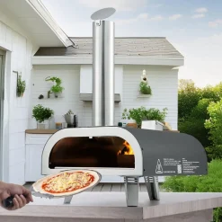 VEVOR Outdoor Pizza Oven, 12 Inch Wood Fired Pizza Ovens, Pellet Pizza-Stove with Thermometer, Portable Pizza-Maker for Outside Backyard Patio Camping, Pizza-Stone, Carry Bag, Shovel, Black