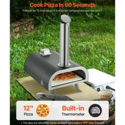 VEVOR Outdoor Pizza Oven, 12 Inch Wood Fired Pizza Ovens, Pellet Pizza-Stove with Thermometer, Portable Pizza-Maker for Outside Backyard Patio Camping, Pizza-Stone, Carry Bag, Shovel, Black