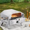 VEVOR Outdoor Pizza Oven, 13 in Gas Fired Pizza-Maker, Portable Outside Gas Oven with Thickened Cordierite Pizza-Stone, and Built-in Thermometer, Pizza or Grill Two Modes, for Camping & Backyard