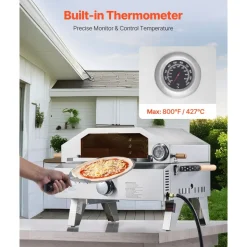 VEVOR Outdoor Pizza Oven, 13 in Gas Fired Pizza-Maker, Portable Outside Gas Oven with Thickened Cordierite Pizza-Stone, and Built-in Thermometer, Pizza or Grill Two Modes, for Camping & Backyard