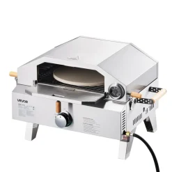 VEVOR Outdoor Pizza Oven, 13 in Gas Fired Pizza-Maker, Portable Outside Gas Oven with Thickened Cordierite Pizza-Stone, and Built-in Thermometer, Pizza or Grill Two Modes, for Camping & Backyard