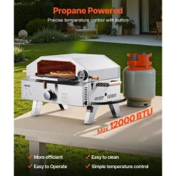 VEVOR Outdoor Pizza Oven, 13 in Gas Fired Pizza-Maker, Portable Outside Gas Oven with Thickened Cordierite Pizza-Stone, and Built-in Thermometer, Pizza or Grill Two Modes, for Camping & Backyard