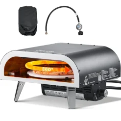 VEVOR Outdoor Pizza Oven, 12 in Propane Gas Pizza Maker, Portable Pizza-Cooker with  Electric Rotation, Thickened Pizza-Stone, Carry Bag, Propane Pizza-Oven for Outside Backyard Patio Camping, Black