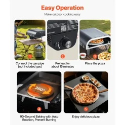 VEVOR Outdoor Pizza Oven, 12 in Propane Gas Pizza Maker, Portable Pizza-Cooker with  Electric Rotation, Thickened Pizza-Stone, Carry Bag, Propane Pizza-Oven for Outside Backyard Patio Camping, Black