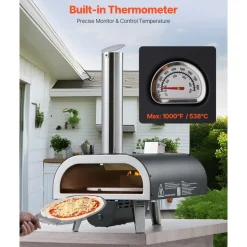 VEVOR Outdoor Pizza Oven, 12 in Wood Fired Pizza Ovens, Pellet Pizza-Stove with Thermometer & Electric Rotation, Portable Pizza-Maker for Outside Backyard Patio Camping, Pizza-Stone, Carry Bag, Shovel