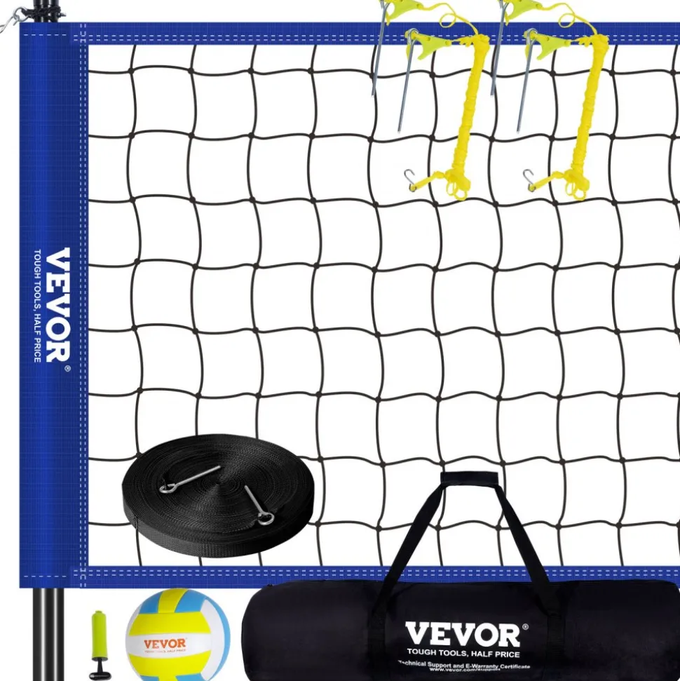 VEVOR Outdoor Portable Volleyball Net System, Adjustable Height Steel Poles, Professional Volleyball Set with PVC Volleyball, Pump, Carrying Bag, Heavy Duty Volleyball Net for Backyard, Beach, Lawn