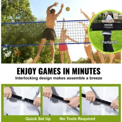 VEVOR Outdoor Portable Volleyball Net System, Adjustable Height Steel Poles, Professional Volleyball Set with PVC Volleyball, Pump, Carrying Bag, Heavy Duty Volleyball Net for Backyard, Beach, Lawn