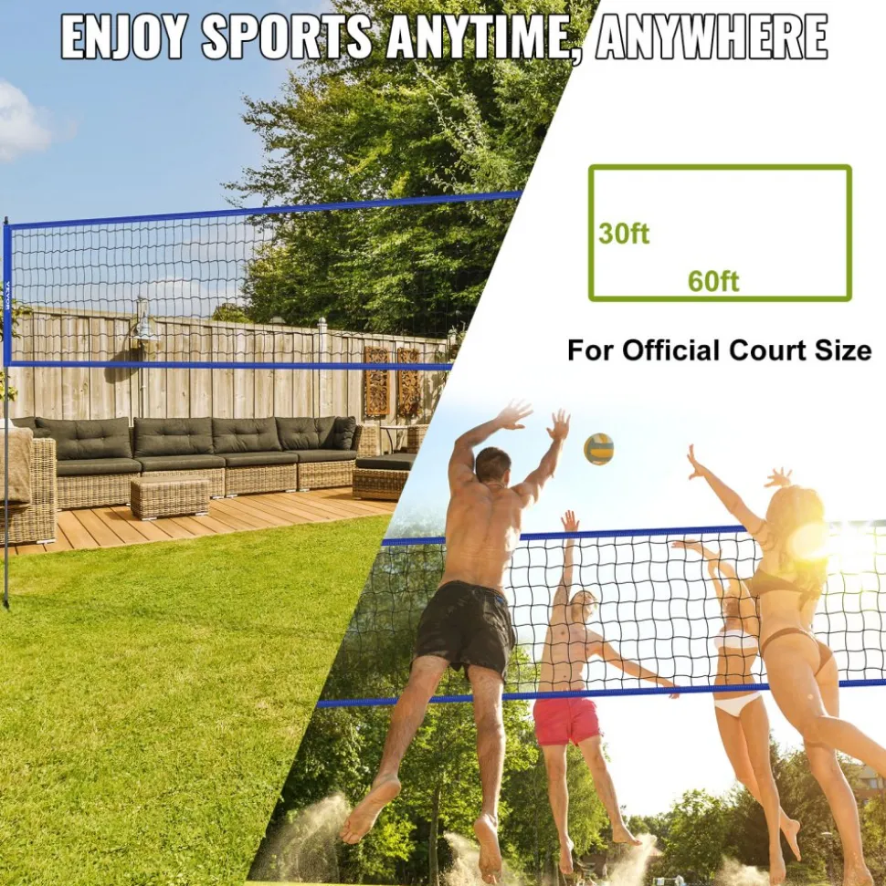 VEVOR Outdoor Portable Volleyball Net System, Adjustable Height Steel Poles, Professional Volleyball Set with PVC Volleyball, Pump, Carrying Bag, Heavy Duty Volleyball Net for Backyard, Beach, Lawn