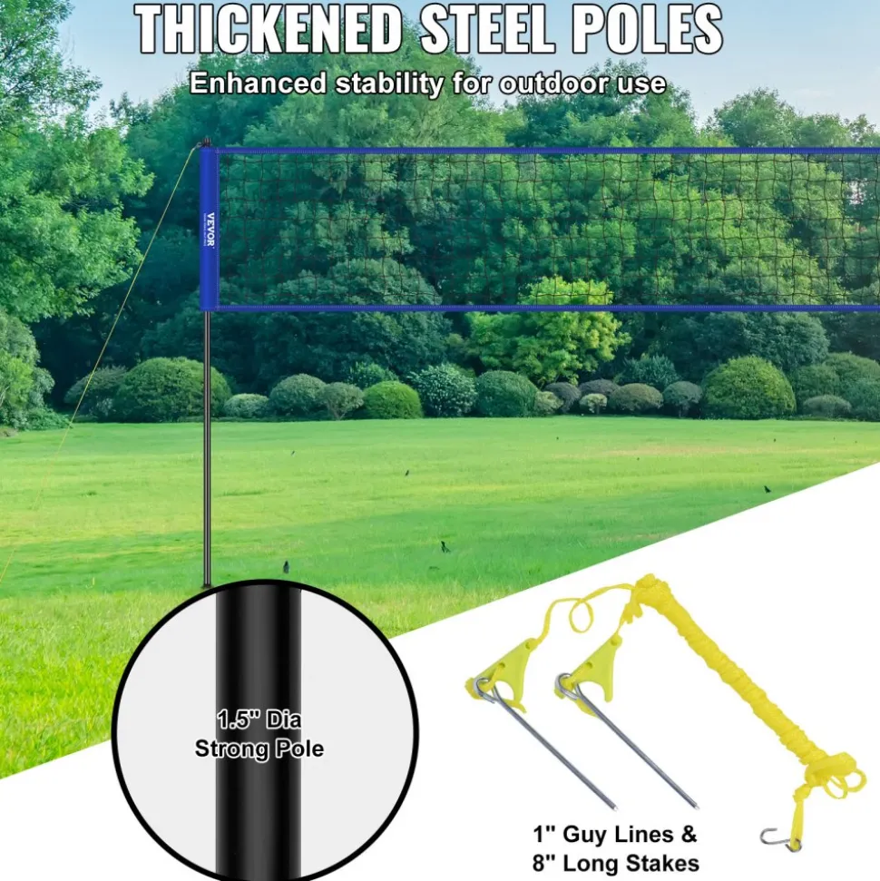 VEVOR Outdoor Portable Volleyball Net System, Adjustable Height Steel Poles, Professional Volleyball Set with PVC Volleyball, Pump, Carrying Bag, Heavy Duty Volleyball Net for Backyard, Beach, Lawn