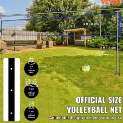 VEVOR Outdoor Portable Volleyball Net System, Adjustable Height Steel Poles, Professional Volleyball Set with PVC Volleyball, Pump, Carrying Bag, Heavy Duty Volleyball Net for Backyard, Beach, Lawn