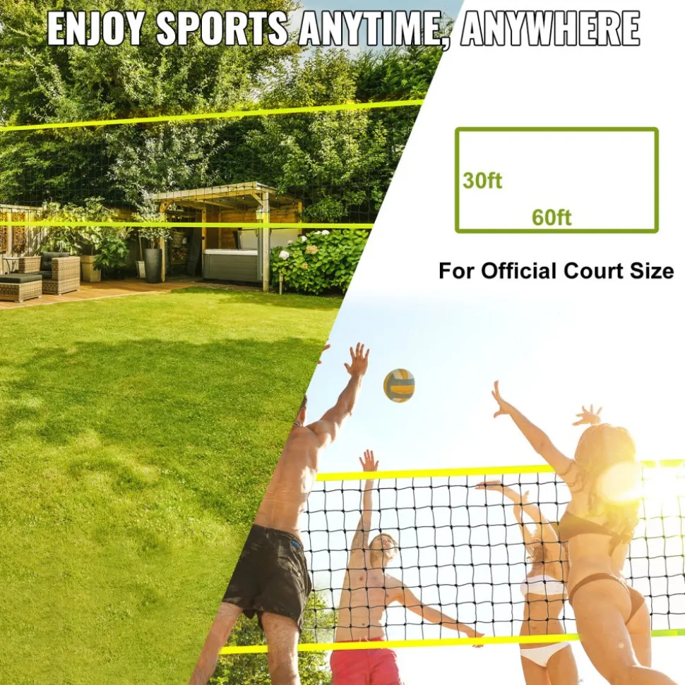 VEVOR Outdoor Portable Volleyball Net System, Adjustable Height Steel Poles, Professional Volleyball Set with PVC Volleyball, Pump, Carrying Bag, Heavy Duty Volleyball Net for Backyard, Beach, Lawn