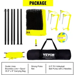 VEVOR Outdoor Portable Volleyball Net System, Adjustable Height Steel Poles, Professional Volleyball Set with PVC Volleyball, Pump, Carrying Bag, Heavy Duty Volleyball Net for Backyard, Beach, Lawn