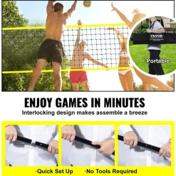 VEVOR Outdoor Portable Volleyball Net System, Adjustable Height Steel Poles, Professional Volleyball Set with PVC Volleyball, Pump, Carrying Bag, Heavy Duty Volleyball Net for Backyard, Beach, Lawn