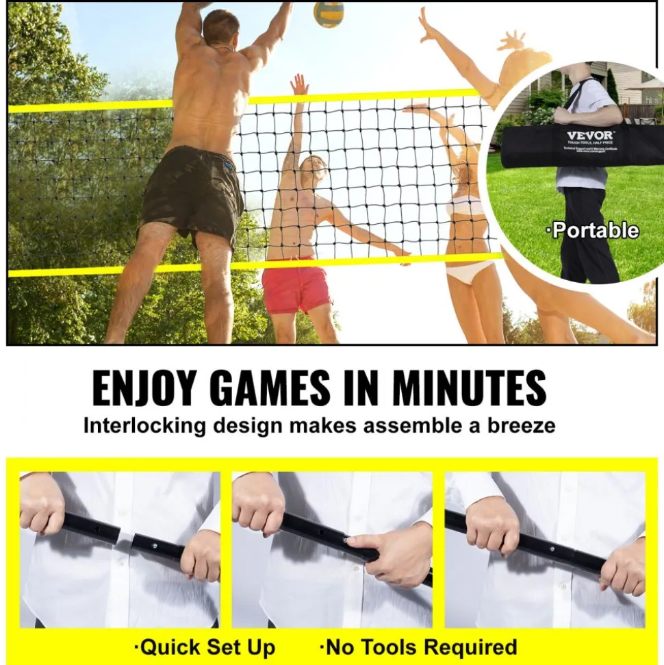 VEVOR Outdoor Portable Volleyball Net System, Adjustable Height Steel Poles, Professional Volleyball Set with PVC Volleyball, Pump, Carrying Bag, Heavy Duty Volleyball Net for Backyard, Beach, Lawn