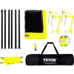 VEVOR Outdoor Portable Volleyball Net System, Adjustable Height Steel Poles, Professional Volleyball Set with PVC Volleyball, Pump, Carrying Bag, Heavy Duty Volleyball Net for Backyard, Beach, Lawn