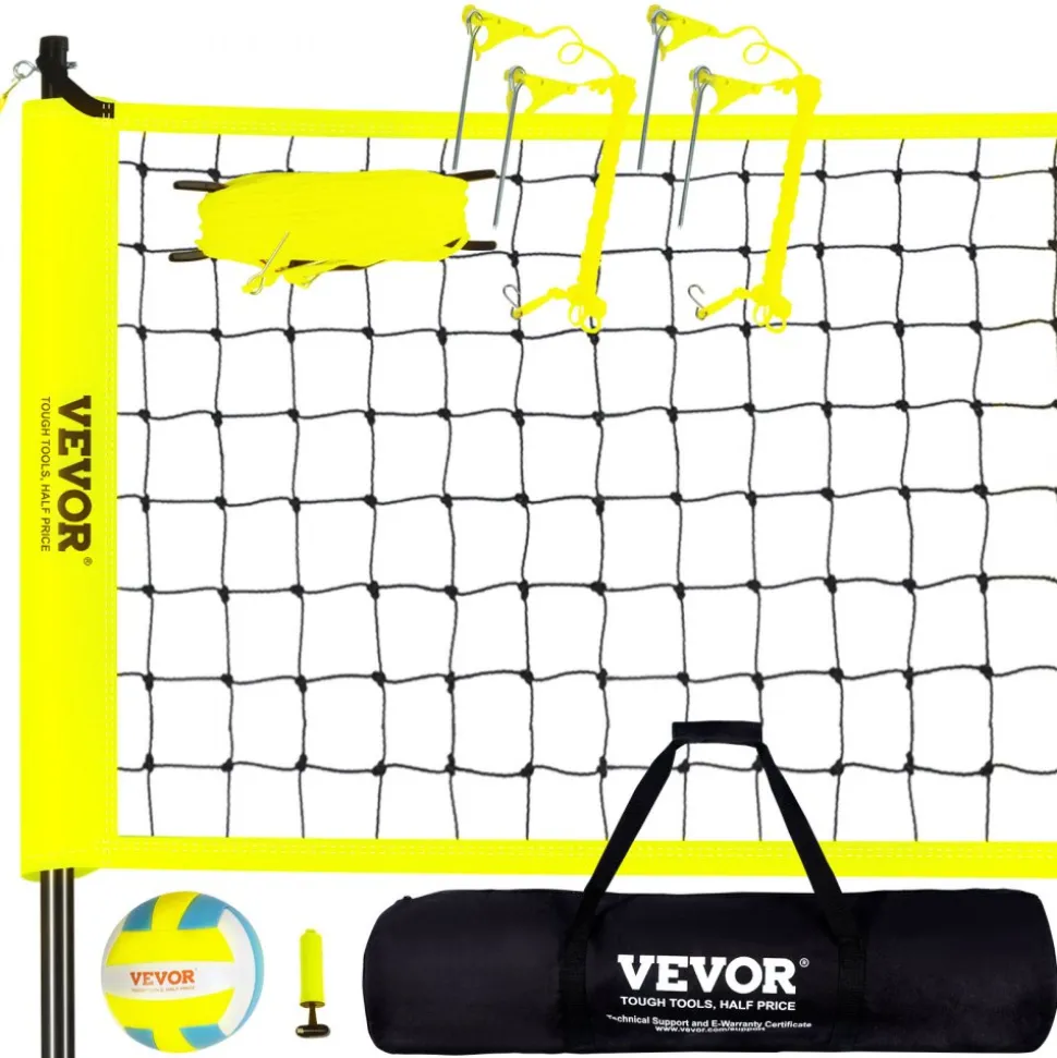 VEVOR Outdoor Portable Volleyball Net System, Adjustable Height Steel Poles, Professional Volleyball Set with PVC Volleyball, Pump, Carrying Bag, Heavy Duty Volleyball Net for Backyard, Beach, Lawn