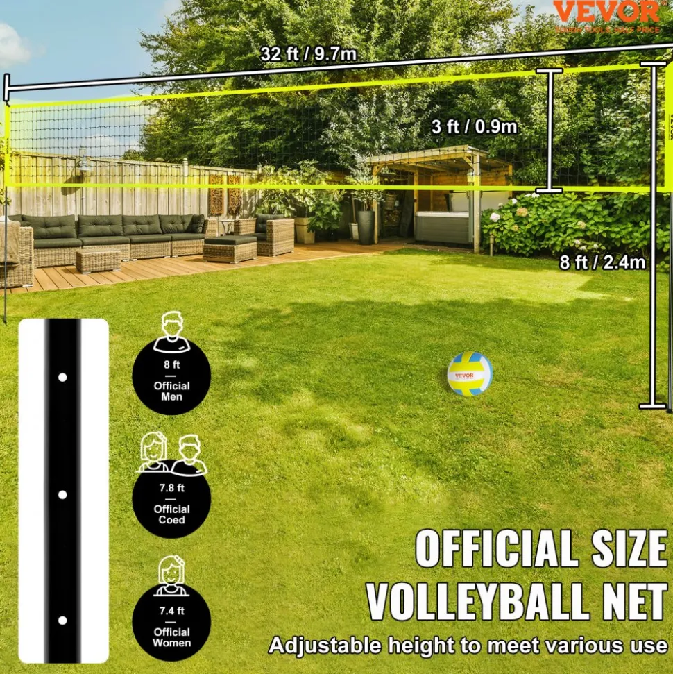 VEVOR Outdoor Portable Volleyball Net System, Adjustable Height Steel Poles, Professional Volleyball Set with PVC Volleyball, Pump, Carrying Bag, Heavy Duty Volleyball Net for Backyard, Beach, Lawn