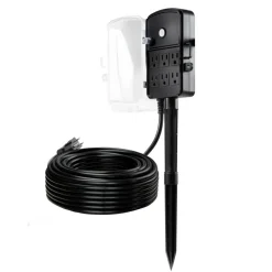 VEVOR Outdoor Power Stake, 25FT Extension Cord, Outdoor Power Strip Weatherproof with Cover, Remote Control Dusk to Dawn Light Timer Waterproof, 6 Outlets, 1875W/15A, for Christmas Lights, Garden