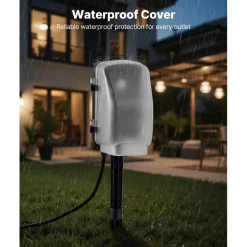VEVOR Outdoor Power Stake, 25FT Extension Cord, Outdoor Power Strip Weatherproof with Cover, Remote Control Dusk to Dawn Light Timer Waterproof, 6 Outlets, 1875W/15A, for Christmas Lights, Garden