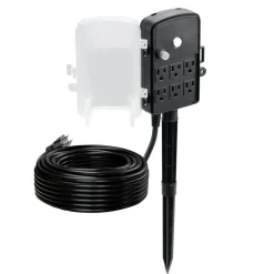 VEVOR Outdoor Power Stake, 25FT Extension Cord, Outdoor Power Strip Weatherproof with Cover, Remote Control Dusk to Dawn Light Timer Waterproof, 6 Outlets, 1875W/15A, for Christmas Lights, Garden