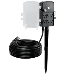 VEVOR Outdoor Power Stake, 25FT Extension Cord, Outdoor Power Strip Weatherproof with Cover, Remote Control Dusk to Dawn Light Timer Waterproof, 6 Outlets, 1875W/15A, for Christmas Lights, Garden