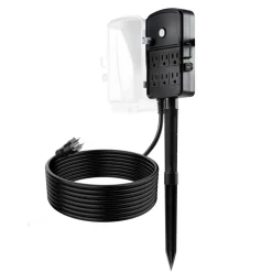 VEVOR Outdoor Power Stake, 15 FT Extension Cord, Outdoor Power Strip Weatherproof with Cover and Overload Protection, 6 Outlets, 15A/1875W, Waterproof Multi-Outlet Yard Stake for Christmas Lights