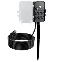 VEVOR Outdoor Power Stake, 15 FT Extension Cord, Outdoor Power Strip Weatherproof with Cover and Overload Protection, 6 Outlets, 15A/1875W, Waterproof Multi-Outlet Yard Stake for Christmas Lights