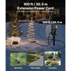 VEVOR Outdoor Power Stake, 50 FT Extension Cord, Outdoor Power Strip Weatherproof with Cover and Overload Protection, 6 Outlets, 15A/1875W, Waterproof Multi-Outlet Yard Stake for Christmas Lights