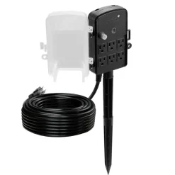 VEVOR Outdoor Power Stake, 50 FT Extension Cord, Outdoor Power Strip Weatherproof with Cover and Overload Protection, 6 Outlets, 15A/1875W, Waterproof Multi-Outlet Yard Stake for Christmas Lights