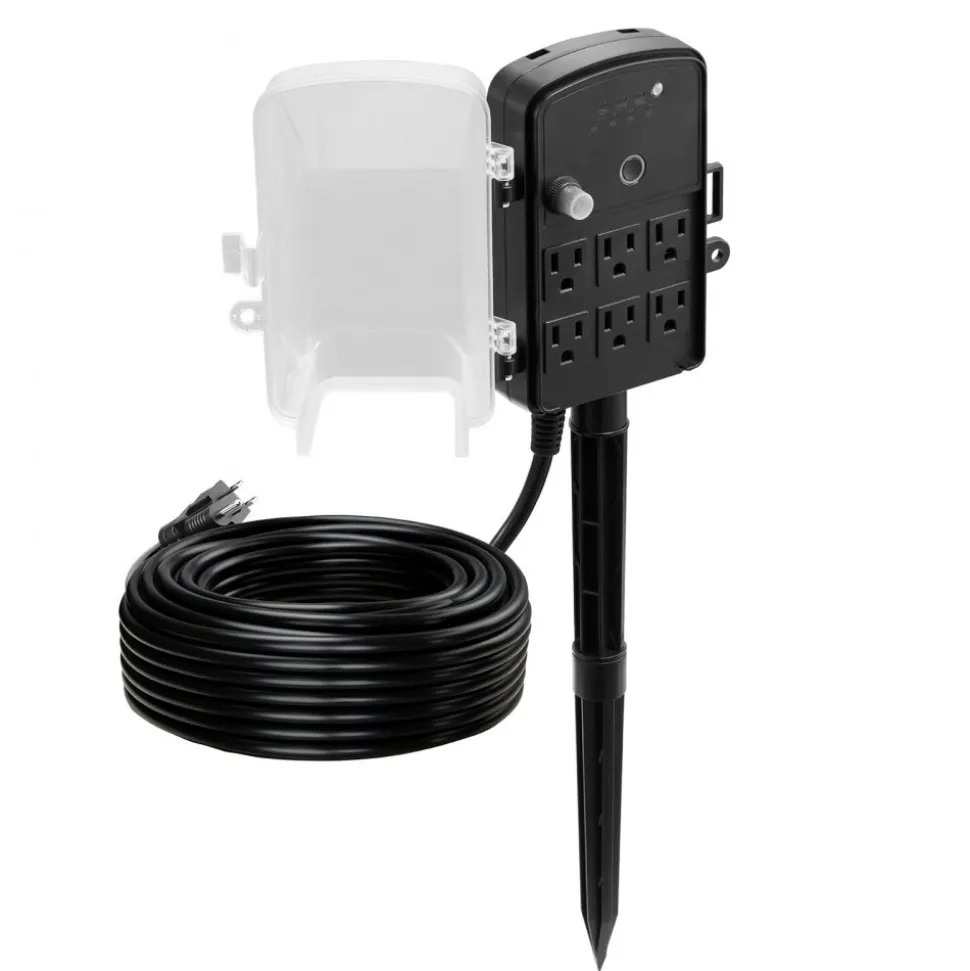 VEVOR Outdoor Power Stake, 50 FT Extension Cord, Outdoor Power Strip Weatherproof with Cover and Overload Protection, 6 Outlets, 15A/1875W, Waterproof Multi-Outlet Yard Stake for Christmas Lights