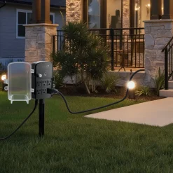 VEVOR Outdoor Power Stake, 50 FT Extension Cord, Outdoor Power Strip Weatherproof with Cover and Overload Protection, 6 Outlets, 15A/1875W, Waterproof Multi-Outlet Yard Stake for Christmas Lights