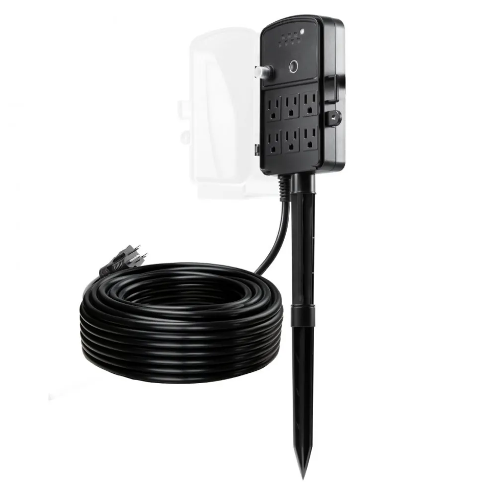 VEVOR Outdoor Power Stake, 50 FT Extension Cord, Outdoor Power Strip Weatherproof with Cover and Overload Protection, 6 Outlets, 15A/1875W, Waterproof Multi-Outlet Yard Stake for Christmas Lights