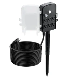VEVOR Outdoor Power Stake, 25 FT Extension Cord, Outdoor Power Strip Weatherproof with Cover and Overload Protection, 6 Outlets, 15A/1875W, Waterproof Multi-Outlet Yard Stake for Christmas Lights